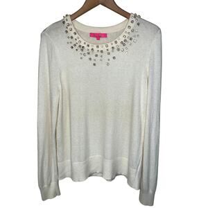 Lilly Pulitzer Sweater Womens Large Cashmere Merino Wool Rhinestones Sparkle